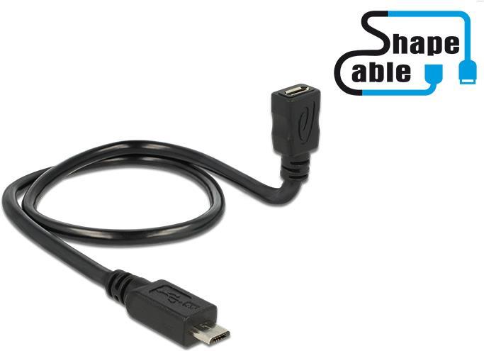 DeLOCK OTG ShapeCable - USB-Verlängerungskabel - 5-polig Micro-USB Typ B (W) bis 5-polig Micro-USB Typ B (M) - 50cm - Schwarz (83925)