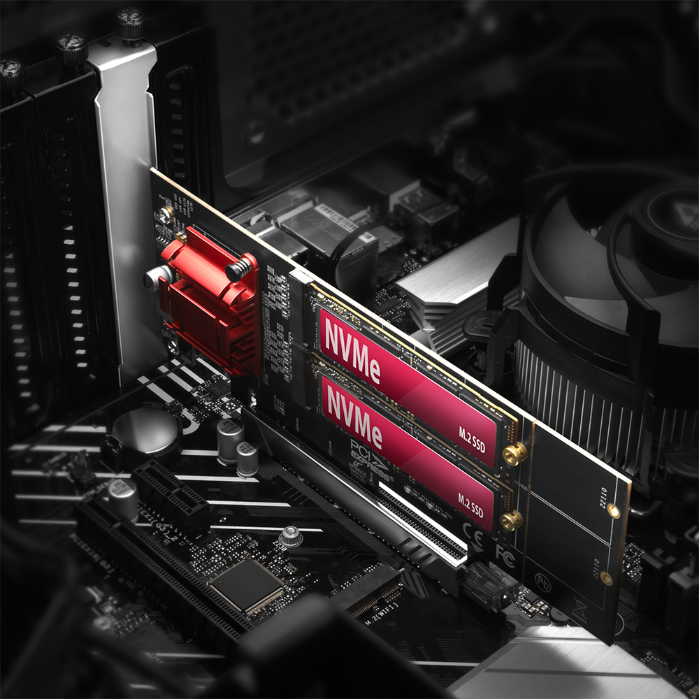 AXAGON PCEM2-ND PCIe Adapter für zwei M.2 NVMe SSDs Schwarz, Rot