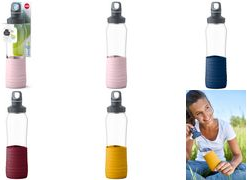 emsa Glas-Trinflasche Drink2Go, 0,7 Liter, weinrot hochwertiger Glasbehälter, 100 % dicht, spülmaschinenfest, - 1 Stück (N3100700)