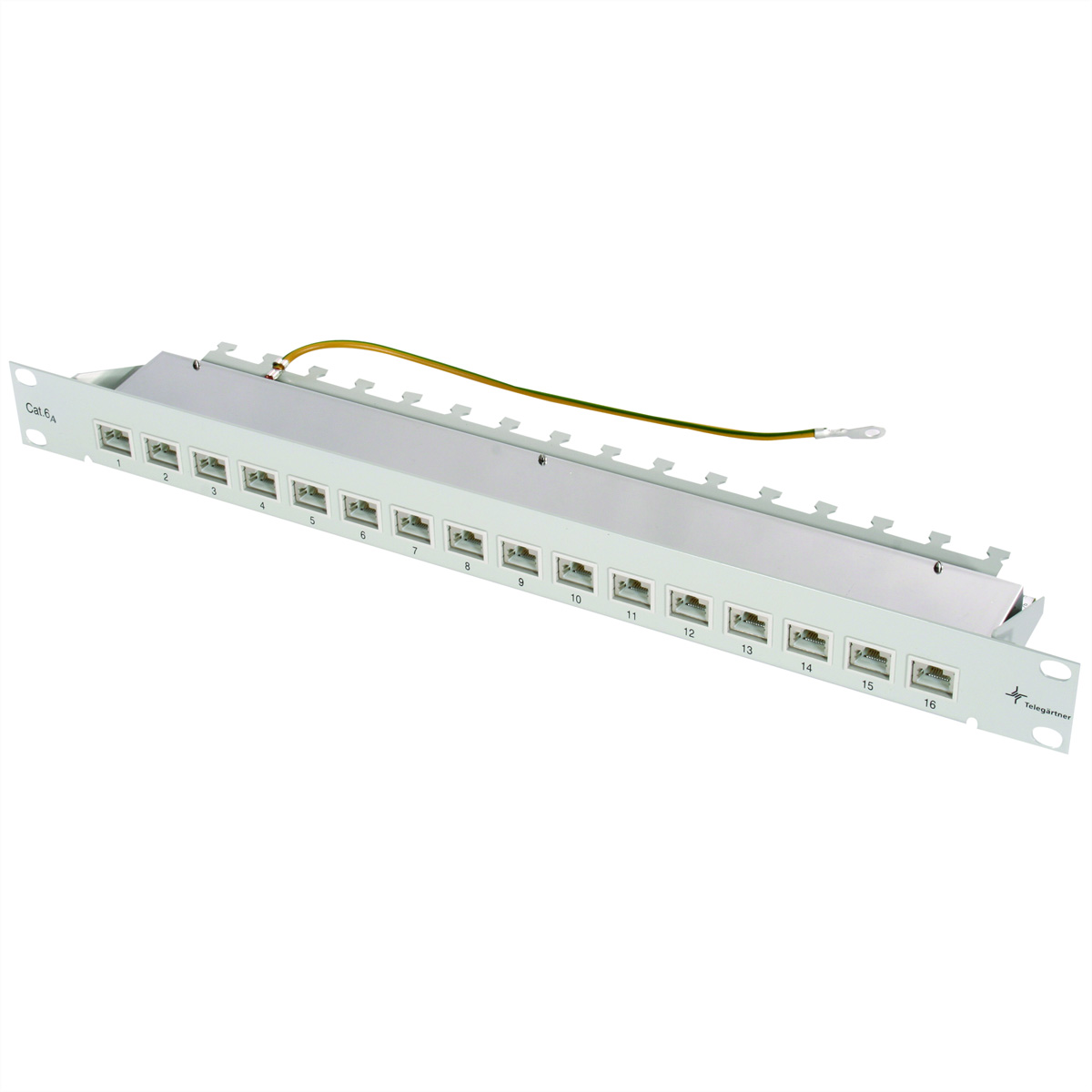 Telegärtner MPP16-HS K Cat. 6A 19" Patch Panel 16 Ports Grau, RAL 7035