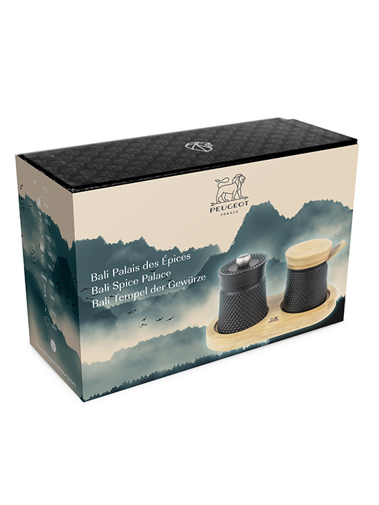 Peugeot Saveurs Bali Fonte Pfeffermühle Salzstreuer + Tablett 8 cm Schwarz