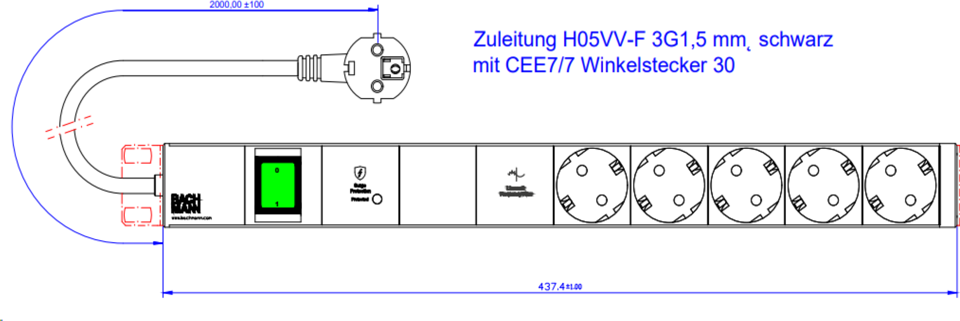 Bachmann Steckdosenleiste 19Z 1HE 5xCEE7/3 800.3935 (800.3935)