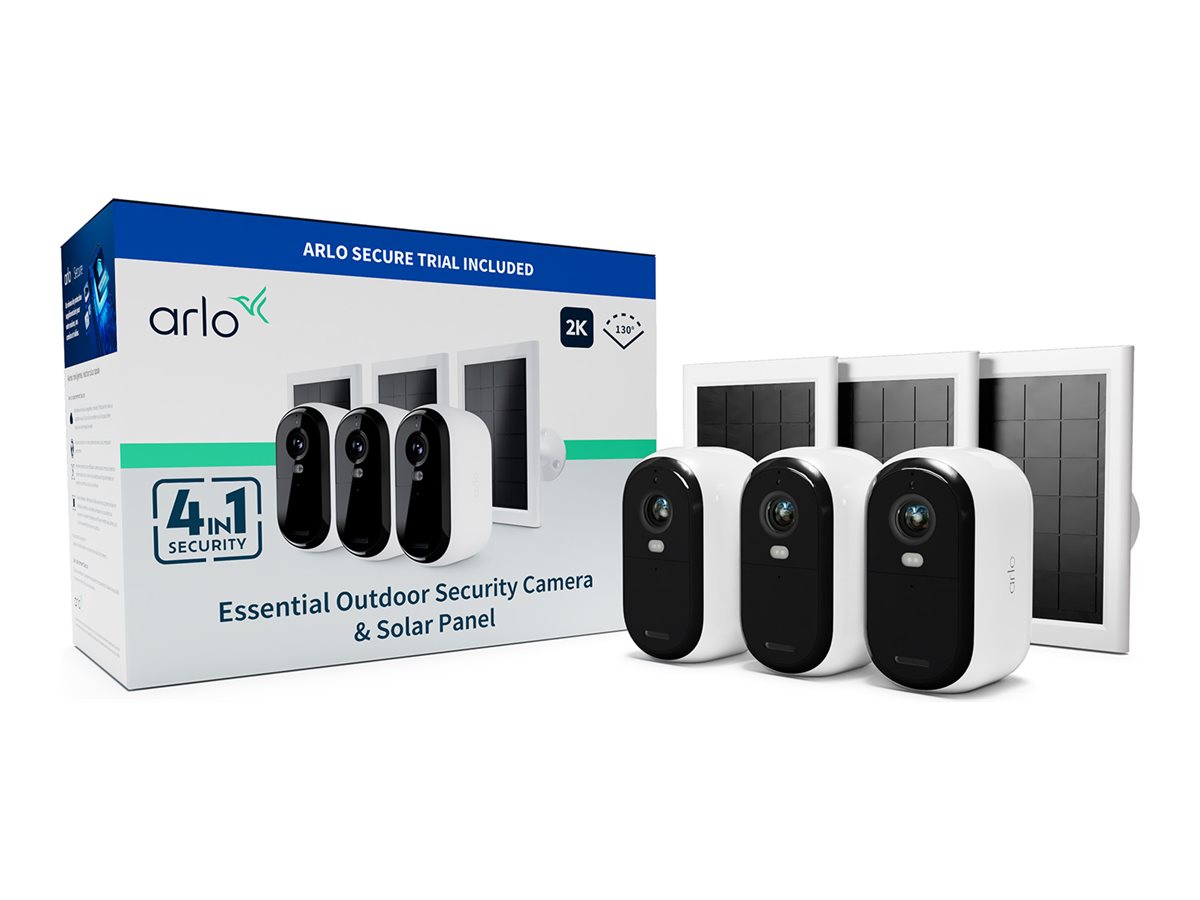 Arlo Essential 2. Generation 2K Netzwerkkamera 3er-Set mit Solarpanel Weiß