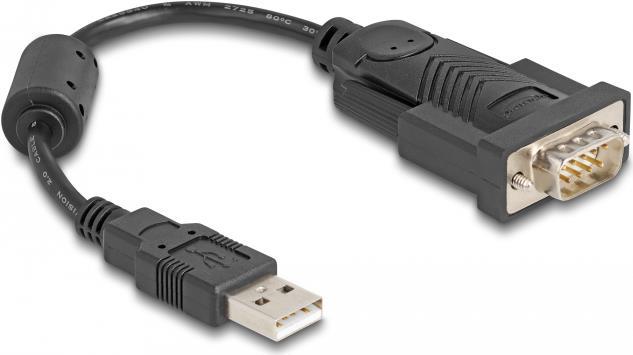 Delock Adapter USB 2.0 Typ-A zu 1 x Seriell RS-232 D-Sub 9 Pin Stecker mit Ferritkern 0,25 m (61549)