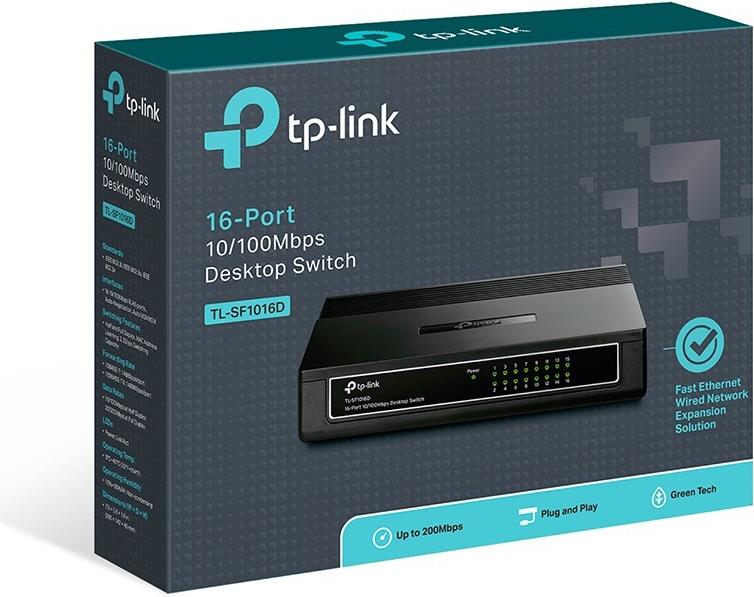 TP-Link TL-SF1016D 16-Port 10/100 Desktop Switch Schwarz