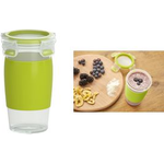 emsa Smoothie Mug CLIP & GO, 0,45 Liter, rund Smoothie Becher mit Silikonmanschette, transparent / grün - 1 Stück (3110600383)