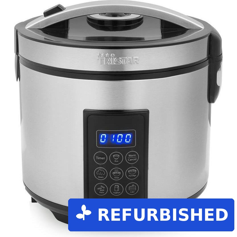 Tristar RK-6138 Dampfgarer mit Display, Reiskochfunktion, Antihaftbeschichtung, mit Messbecher, Timerfunktion Stahl (RK-6138) (geöffnet)