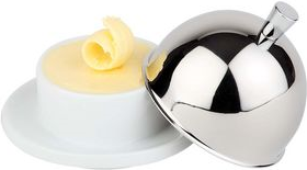 APS Butterservierer, aus Edelstahl/Porzellan Schale aus Porzellan, Deckel aus Edelstahl 18/8 - 1 Stück (15921)