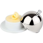 APS Butterservierer, aus Edelstahl/Porzellan Schale aus Porzellan, Deckel aus Edelstahl 18/8 - 1 Stück (15921)