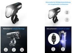 FISCHER FAHRRAD Fahrrad-Scheinwerfer Frontlicht 100 Lux LED akkubetrieben Schwarz (007790)