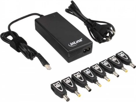 INLINE Universal Netzteil für Notebooks, 90W, USB, 100-240V, schwarz mit 8 Wechselsteckern