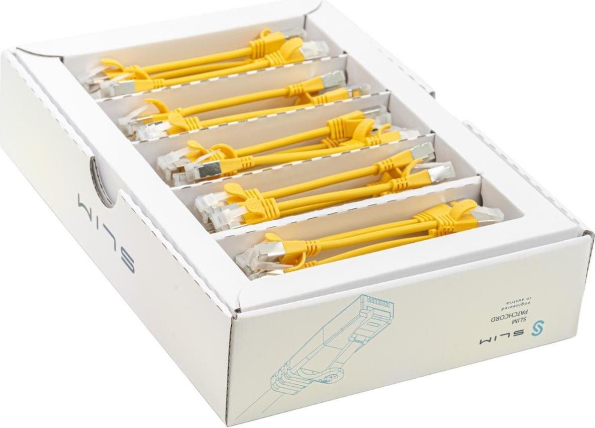 SLIM KAT6A 10 Gigabit Lightpatchkabel, 0,1m, U/FTP, Ø 3,8mm, gelb, 50-Pack KAT6A LIGHT geschirmt (SLIM-LS-K6A 0.1 YE 50)