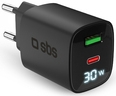 SBS PD Reiselader 30W USB-C/18W USB LCD GaN schwarz (TETRGANLCD1USB1C30K)