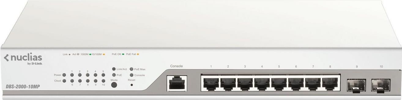 D-Link Nuclias Cloud-Managed DBS-2000-10MP 10-Port Managed PoE+ Switch Grau