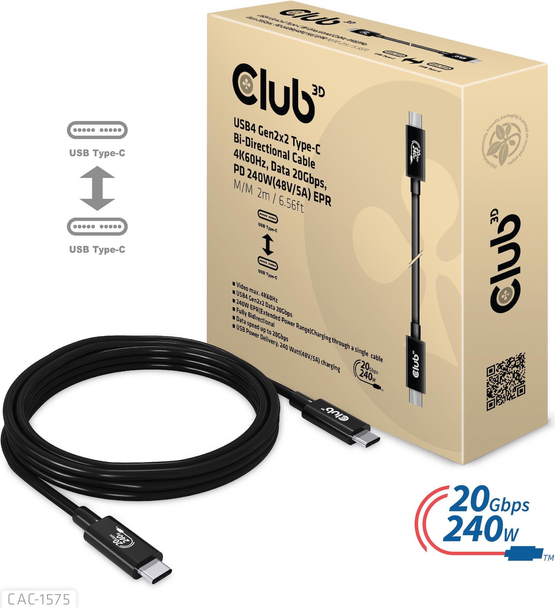 Club 3D USB-Kabel USB-C (M) zu USB-C (M) (CAC-1575)