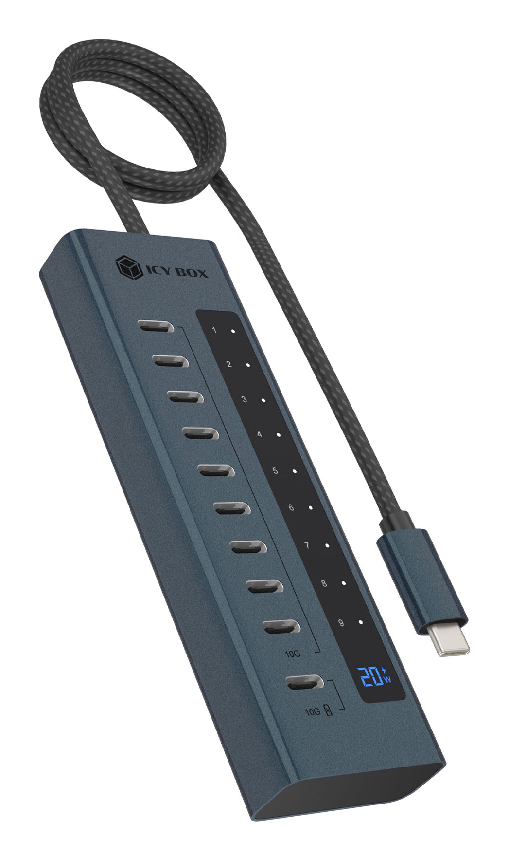 ICY BOX IB-HUB1450-C31 USB-Hub 10x USB-C 3.2 Gen 2 bis 10 Gbit/s 48W Netzteil PD 20W Anthrazit