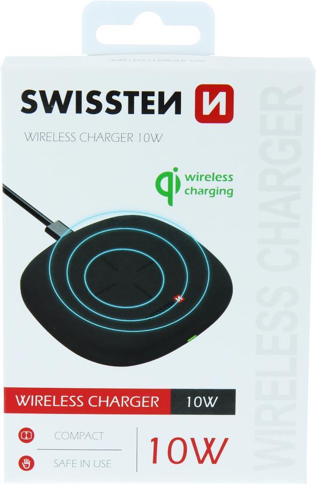 Swissten Wireless Charger Pad, 10W, with 1,5m Cable USB - Type C, black, Blister (22055500)
