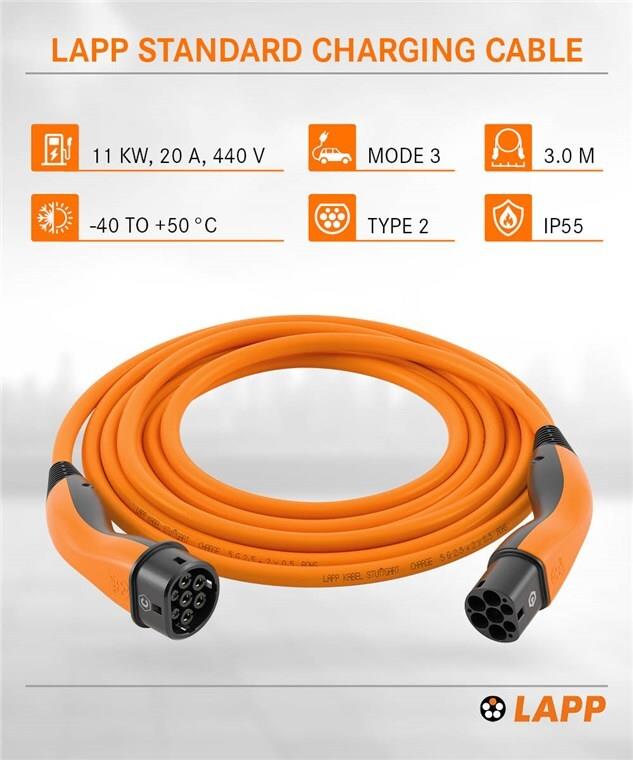 Lapp Ladekabel Typ 2 bis 11 kW 3 m Orange