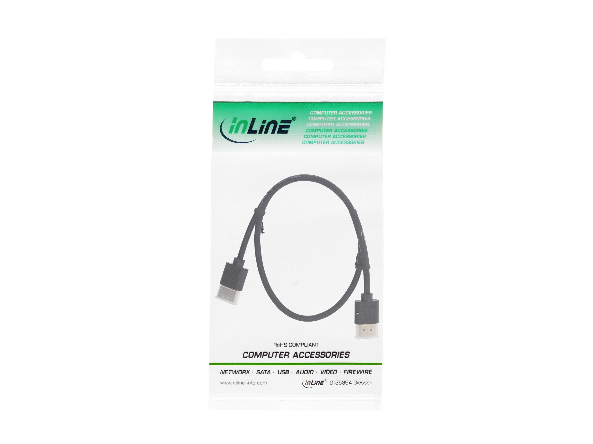 InLine Super Slim High Speed HDMI-Kabel mit Ethernet HDMI Typ A Stecker - Stecker 1,8 m Schwarz