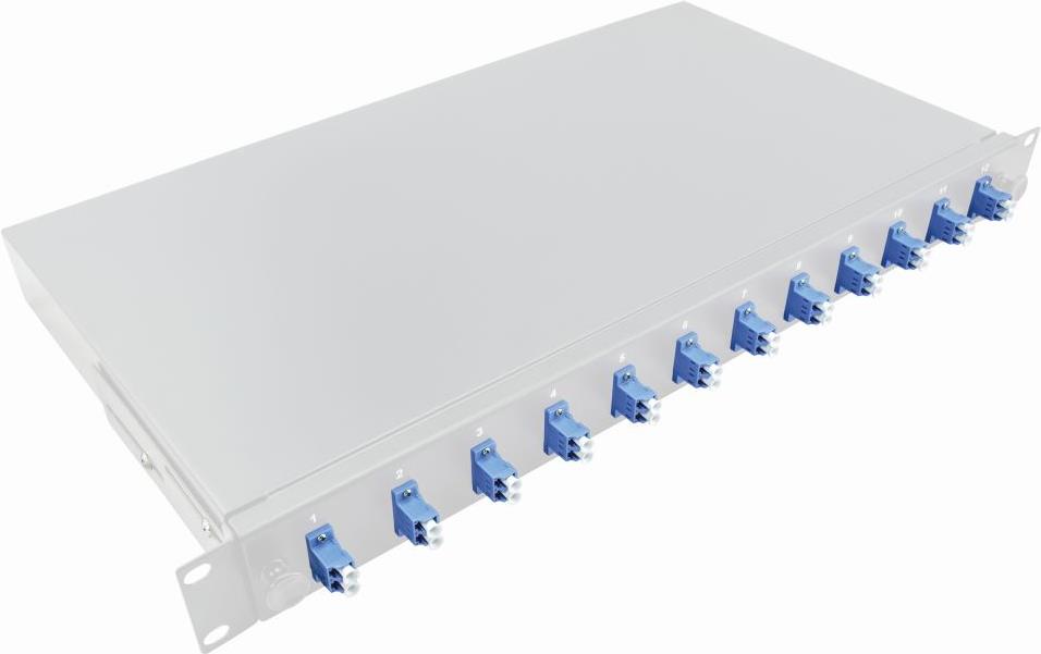19" Komplett bestückte Spleißboxen LC-DX 12 Port, Single Mode OS2, 1HE, hellgrau, LogiLink® [F12LC2G] (F12LC2G)