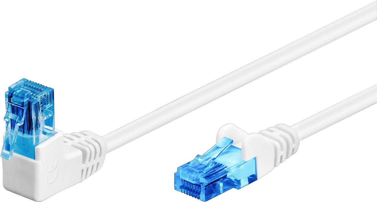 Goobay CAT 6A Patchkabel 1x 90° gewinkelt, U/UTP, Weiß, 5 m - Rastnase oben, CCA Kupfergemisch (51539)