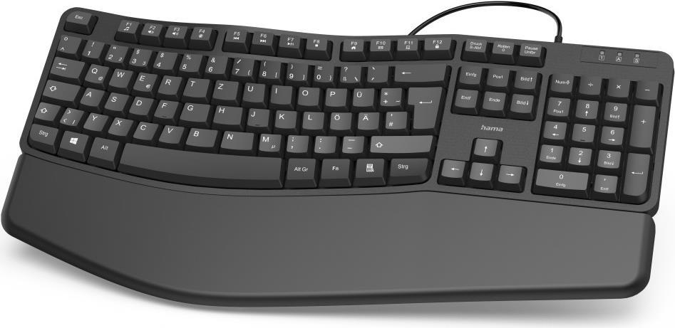 Hama Ergonomische Tastatur EKC-400, mit Handballenauflage, Schwarz (00182630)