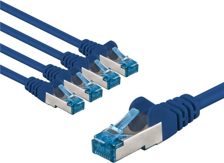 Goobay CAT 6A Patchkabel S/FTP PiMF 5 m blau 5er-Set - Kupferleiter CU (67532)