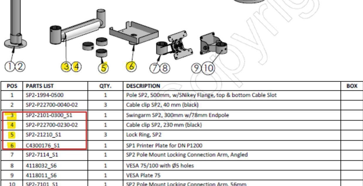 Ergonomic Solutions KIT Swingarm AP2 Cable Clip SP2 Lock Ring Printer Plate DN P1200 Schwarz