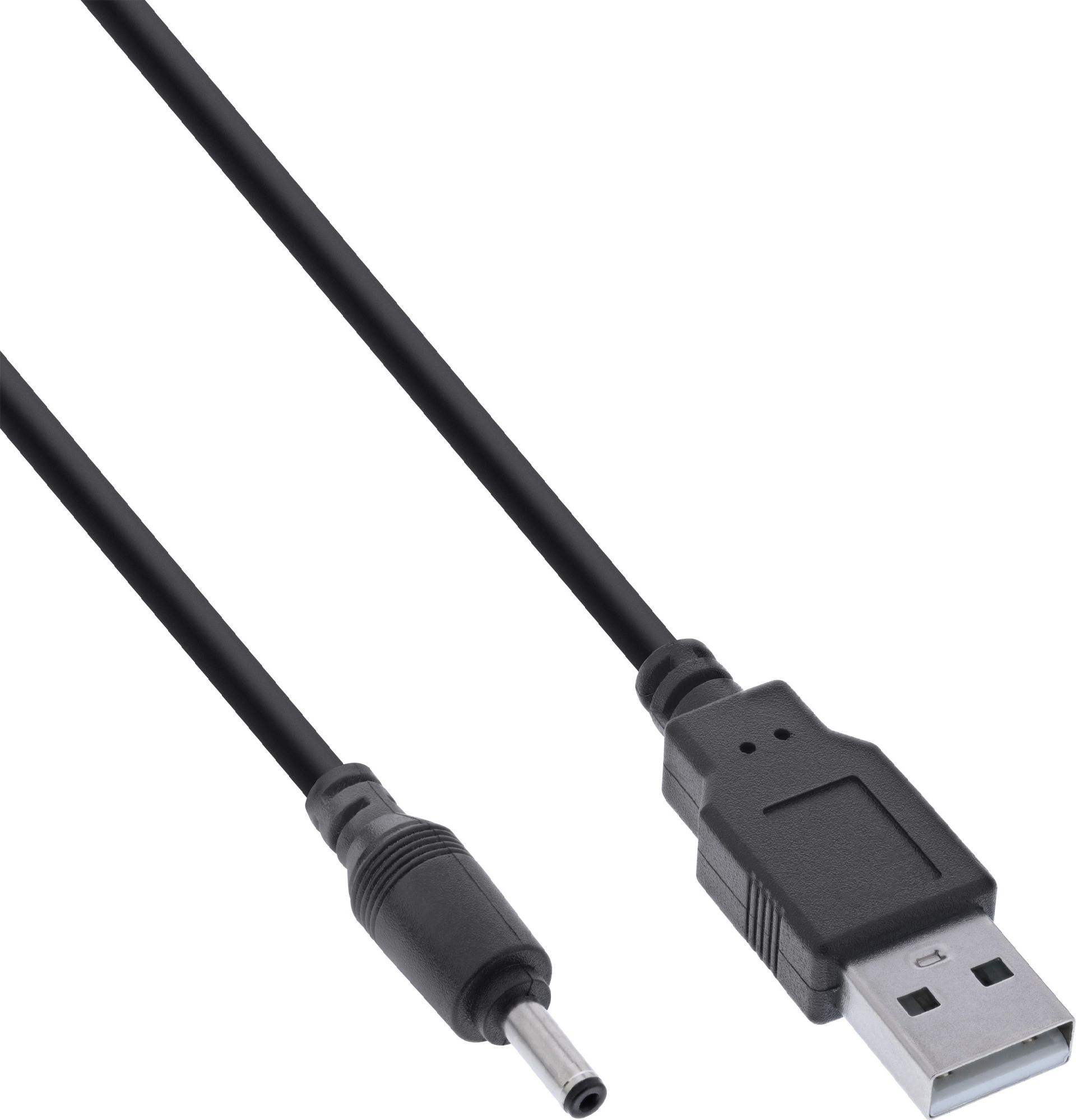 InLine USB DC Stromadapterkabel USB A Stecker zu DC 3,5x1,35mm Hohlstecker 5V/3A 2m Schwarz