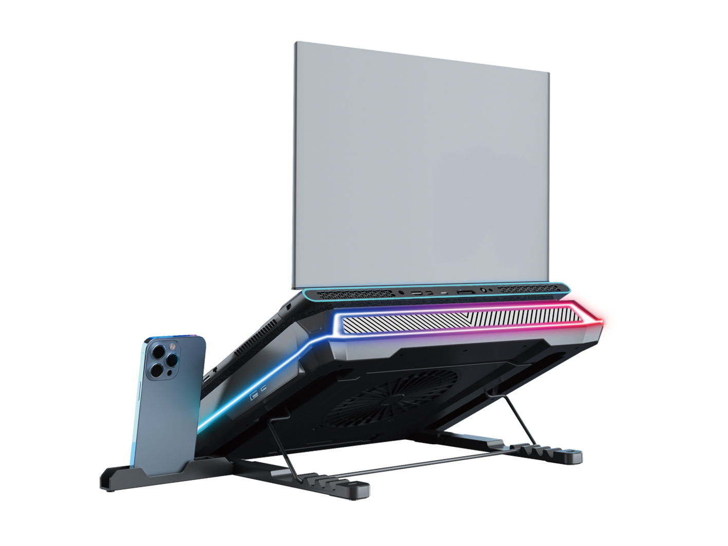 Conceptronic THYIA04B Gaming Laptop-Kühlpad mit RGB und Handyhalter 19" Schwarz