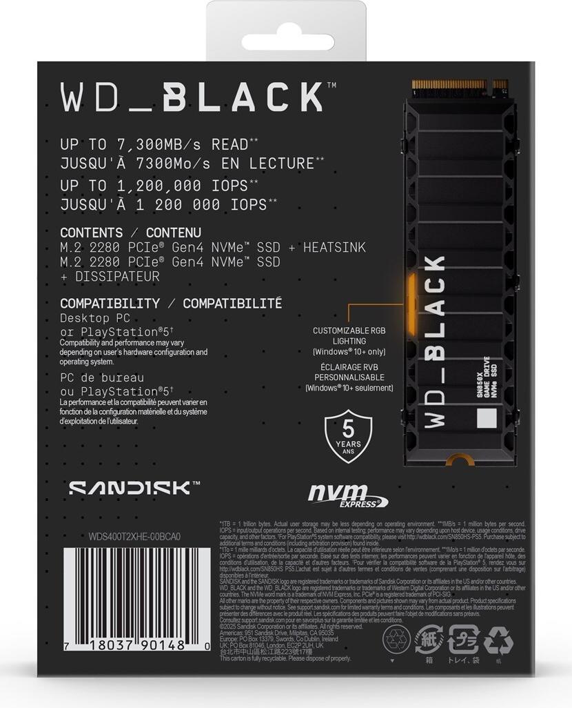 Western Digital WD_BLACK SN850X 4 TB M.2 2280 PCIe 4.0 x4 NVMe SSD mit Kühlkörper