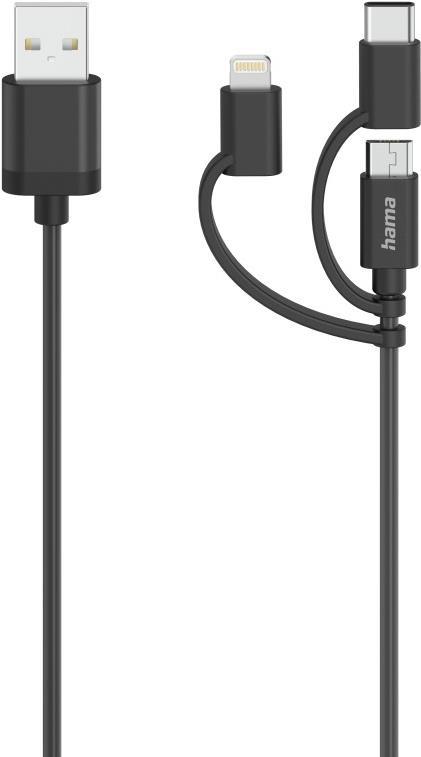 Hama Micro-USB-Kabel, 3in1, inkl. Adapter auf USB-C & Lightning, USB 2.0, 0,75 m (00200617)