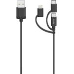 Hama Micro-USB-Kabel, 3in1, inkl. Adapter auf USB-C & Lightning, USB 2.0, 0,75 m (00200617)