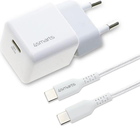 4smarts Netzladegerät VoltPlug Mini PD 30W USB-C auf USB-C Kabel 1,5m weiß Profitiere von der kombinierten Leistung dieses 4smarts Sets bestehend aus VoltPlug Mini 30W Netzladeger&auml,t und passendem USB-C auf USB-C Kabel und lade dein Smartphone oder Tablet mit ungeahnter Geschwindigkeit. Erlebe das n&auml,chste Level des L (451535)