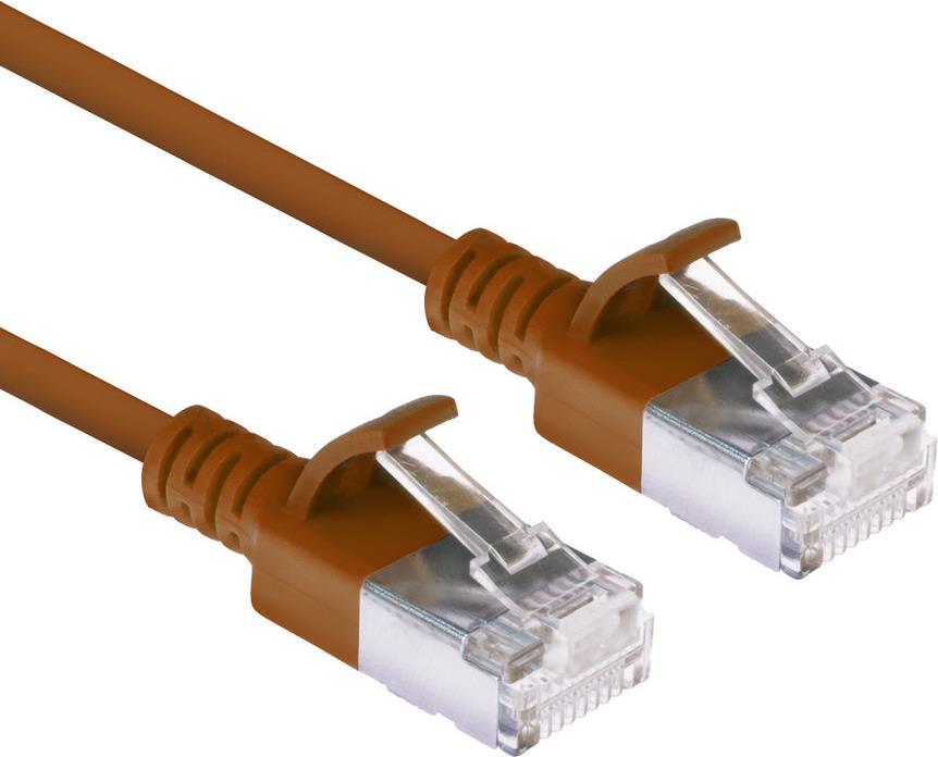 ACT Brown 0.25 meter LSZH U/FTP CAT6A datacenter slimline patch cable snagless with RJ45 connectors (DC7252)