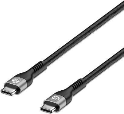 MANHATTAN USB 2.0 Typ C EPR Ladekabel 240 W / PD 3.1 USB-C-Stecker auf USB-C-Stecker, 2 m, Hi-Speed USB, 480 Mbit/s, Power Delivery 3.1, abwärtskompatibel zu 140/100/65 W, schwarz (356367)