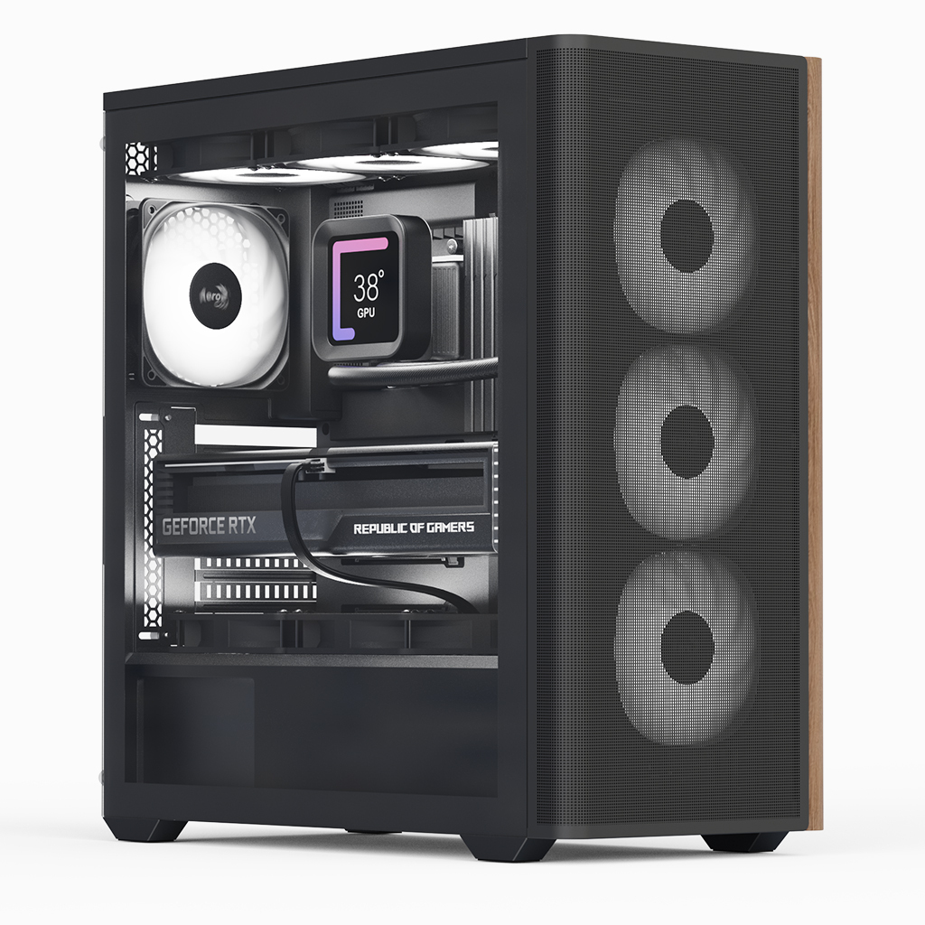 Aerocool D501A-G-WT-V2 PC-Gehäuse Midi Tower ATX Schwarz, Holz