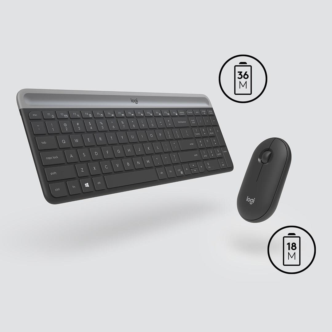 Logitech Slim Wireless Combo MK470 Slim Tastatur-und-Maus-Set 2,4 GHz QWERTY US International Graphite