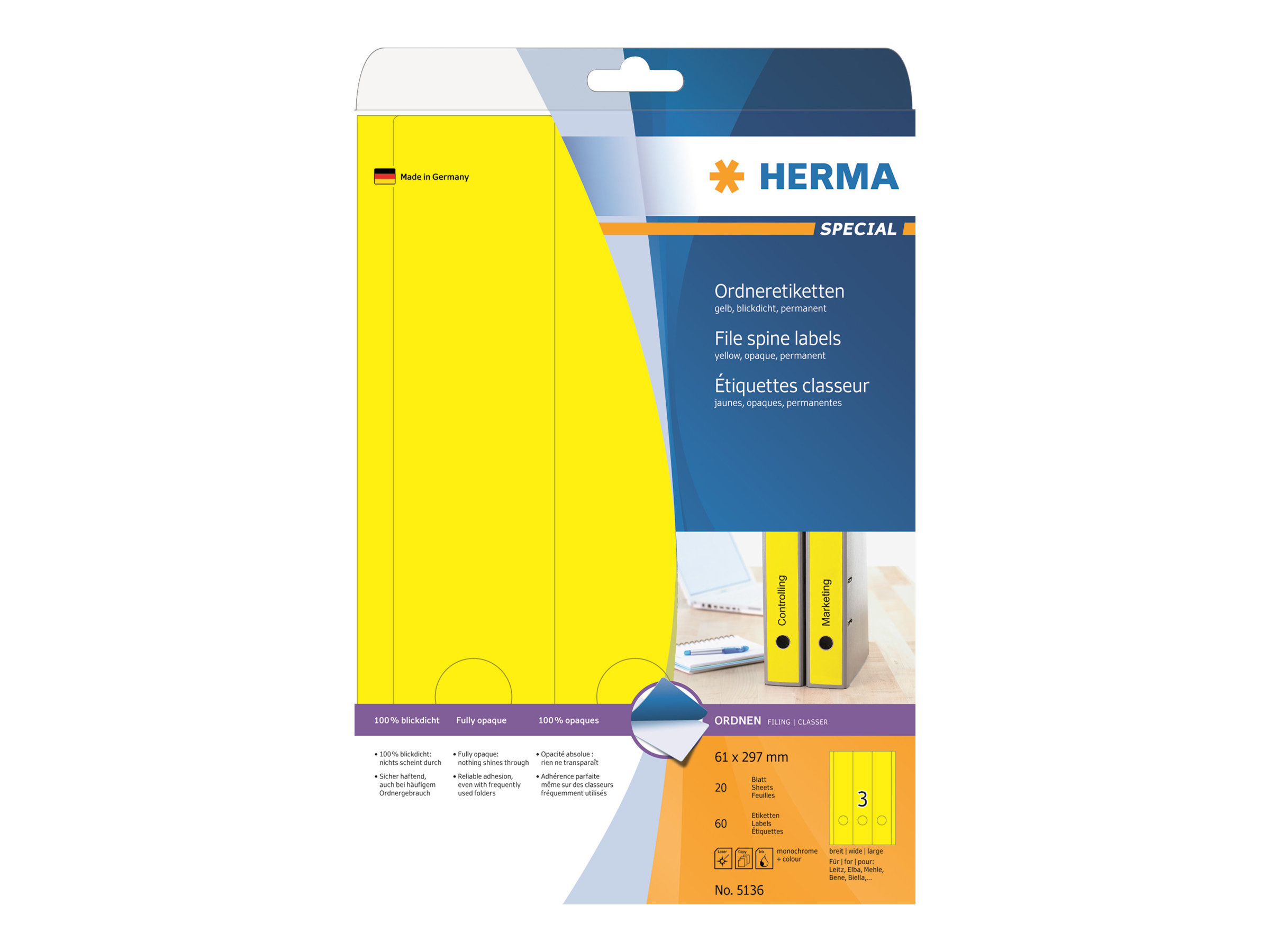 HERMA Special Ordner-Etiketten 61 x 297 mm Gelb