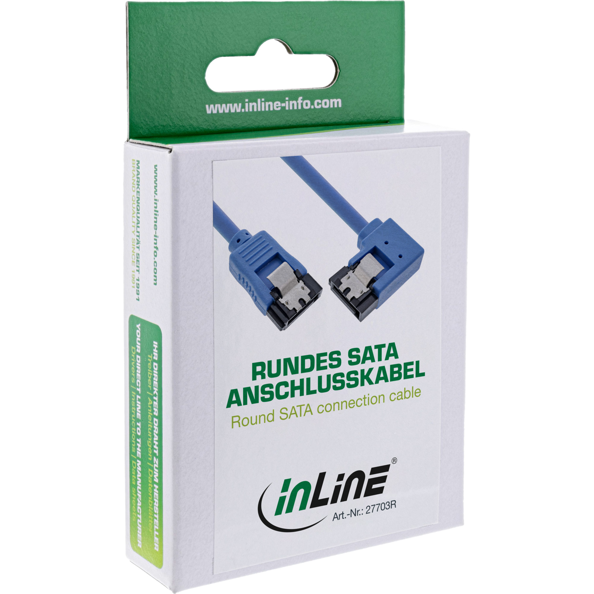 InLine SATA 6Gb/s Anschlusskabel rund, 90° abgewinkelt rechts, 0,5 m, Blau