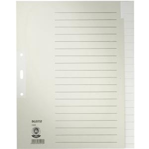 LEITZ Tauenpapier-Register, blanko, A4 Überbreite, 20-teilig grau, 100 g/qm, Lochung: 80 mm, mit Lochverstärkung des (1220-00-85)