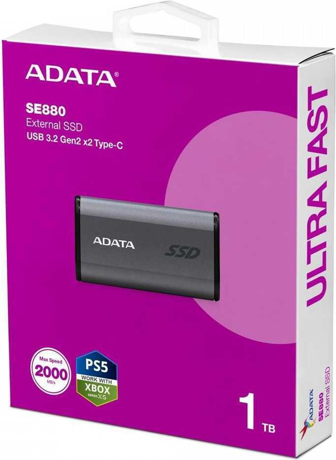 ADATA SE880 Externe SSD 1 TB USB 3.2 Gen 2 USB-C Titanium Gray