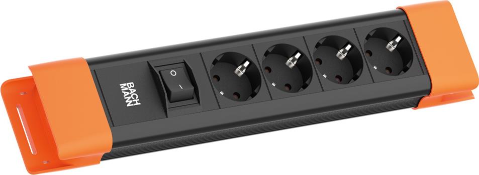 Bachmann CONNECTUS 4xCEE7/3 1xSchalter 2.0m CEE7/7 Schwarz/Orange (BM005919)