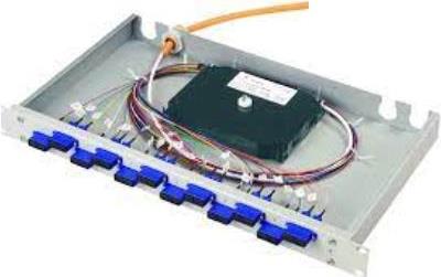 Telegärtner 48,30cm (19") LWL-Rangierverteiler BASIS eco 1HE, 6xSC-Duplex Kupplung, Keramikhülse, Kunststoffgehäuse, Farbe: blau; 12x E9/125, OS1, 2m, SC Faser-Pigtails; eingefärbt, spleißfertig abgesetzt (H02030D9008)