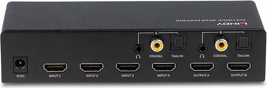 Lindy 4x2 HDMI 2.0 18G Matrix Switch 4K60 HDR Schwarz