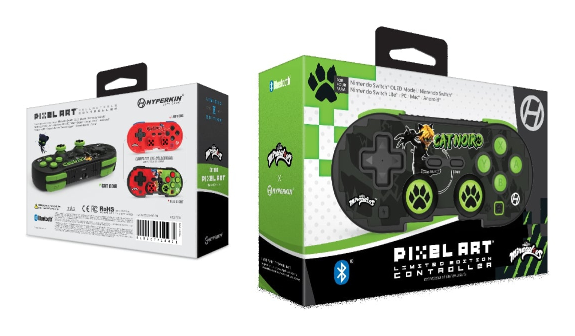 Hyperkin Miraculous Wireless Cat Noir Gamepad Nintendo Switch, Switch OLED, PC Schwarz, Grün