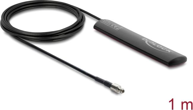 Delock LTE Antenne TS9 Stecker 1,5 dBi omnidirektional starr mit Anschlusskabel RG-174 1 m Klebemontage outdoor schwarz (90711)