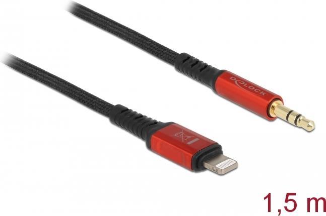 Delock - Kabel Lightning auf Kopfhöreranschluss - Lightning männlich bis Stereo Mini-Klinkenstecker männlich - 1,5m - Schwarz, Rot - für Apple iPad/iPhone/iPod (Lightning) (86587)
