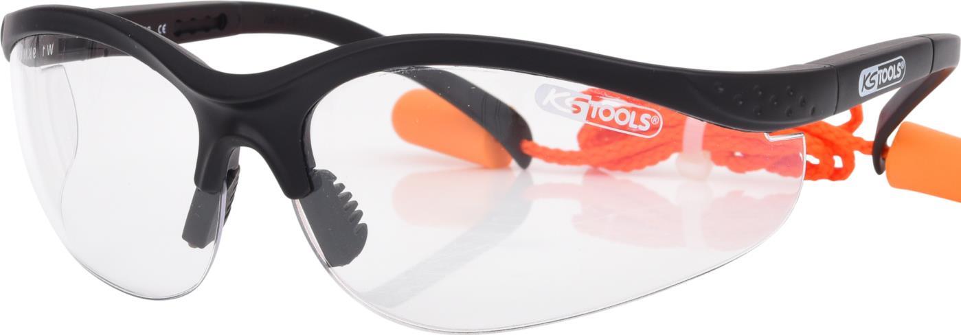 KS TOOLS Schutzbrille-transparent, mit Ohrstöpsel (310.0176)