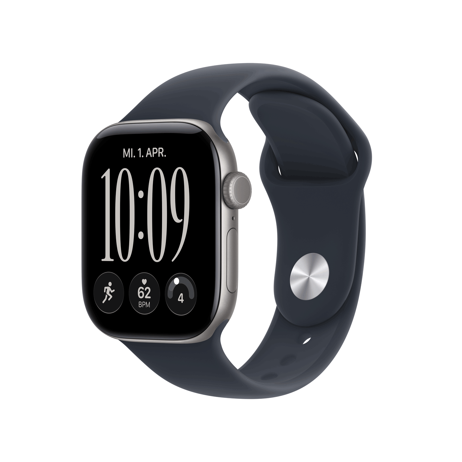 Apple Watch Series 12 GPS 42mm Space Grey Aluminium Gehäuse mit Navy Blue Sport Band M/L